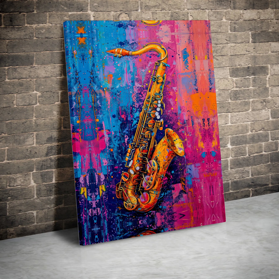 Colorful Saxophone Canvas Print | Abstract Jazz Music Wall Art | Premium 1.25-inch Gallery Wrap | Musician Gift & Home Decor