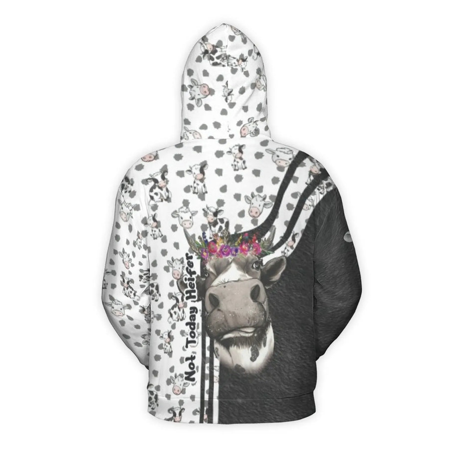 Not Today Heifer Hoodie | Farmhouse Cow Flower Crown Print | Premium Polyester Fleece | Fun Animal Lover Gift for Women