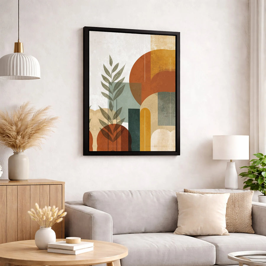 Mid Century Modern Abstract Wall Art | Botanical Leaf Geometric Canvas Print | Premium Gallery-Wrapped Decor | Boho Living Room Office Gift