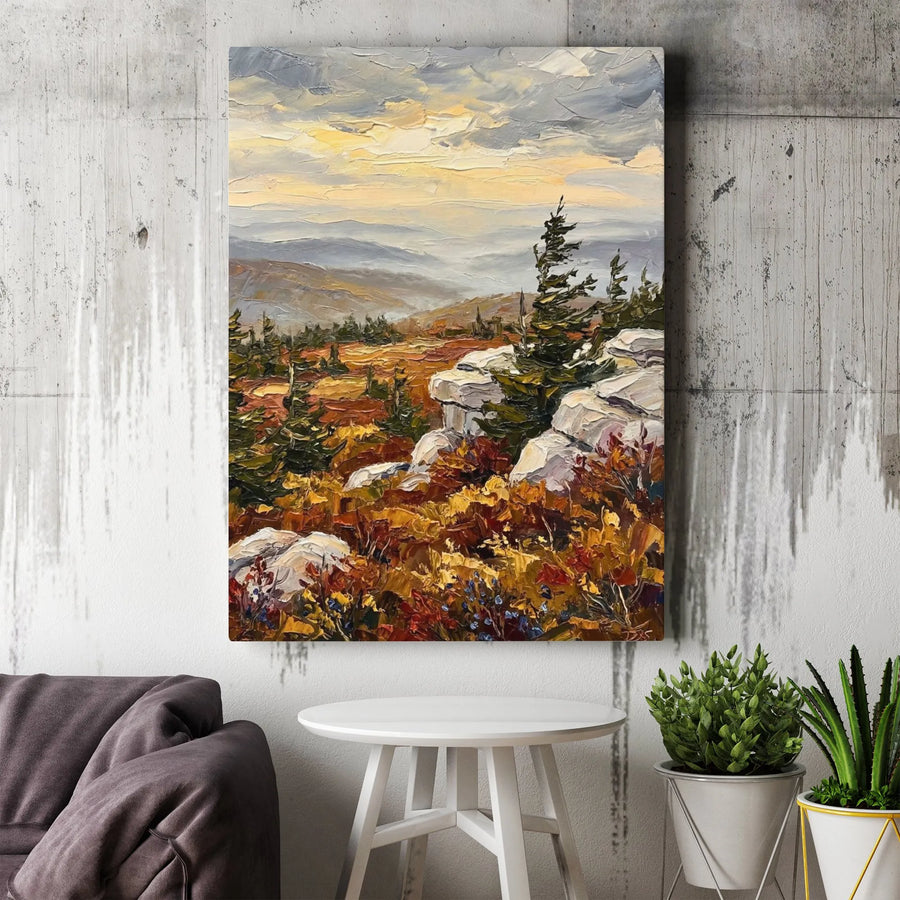 Mountain Landscape Canvas Wall Art | Textured Impasto Style Forest Print | Premium 1.25" Gallery Wrap Canvas | Rustic Cabin Decor Gift