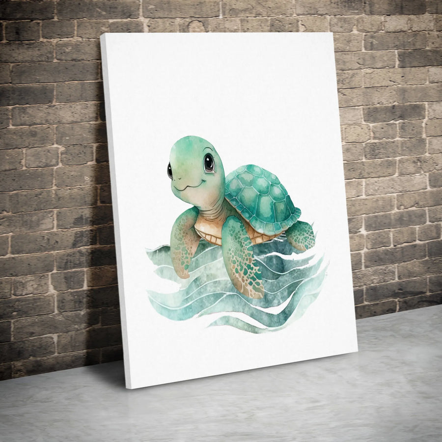 Baby Sea Turtle Canvas Wall Art | Cute Watercolor Ocean Animal Print | Premium Gallery-Wrapped 1.25" Profile | Nursery Decor Gift for Kids