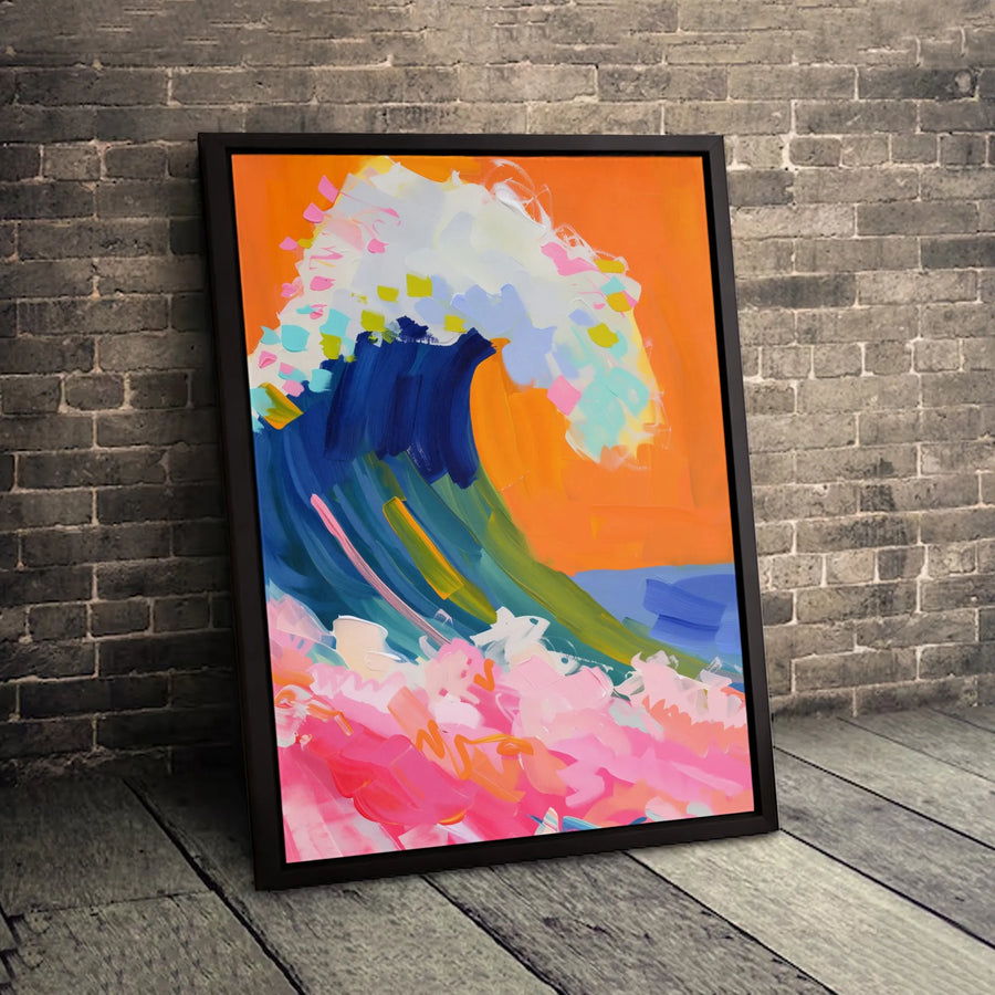 Abstract Ocean Wave Canvas Wall Art | Vibrant Pink and Orange Seascape Print | Premium 1.25-inch Thick Gallery Wrap | Modern Coastal Home Decor Gift