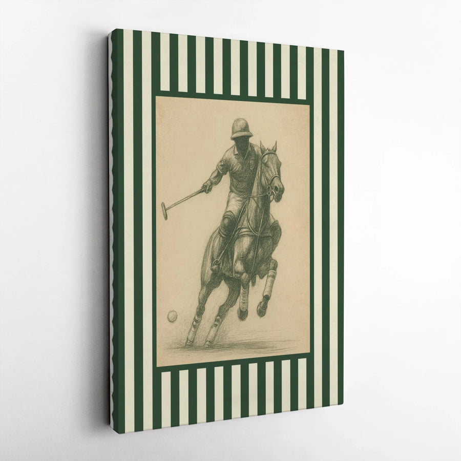 Polo Player Equestrian Canvas Print | Vintage Sketch Horse Riding Wall Art | 1.25-Inch Gallery Wrap | Premium Decor Gift for Horse Lovers