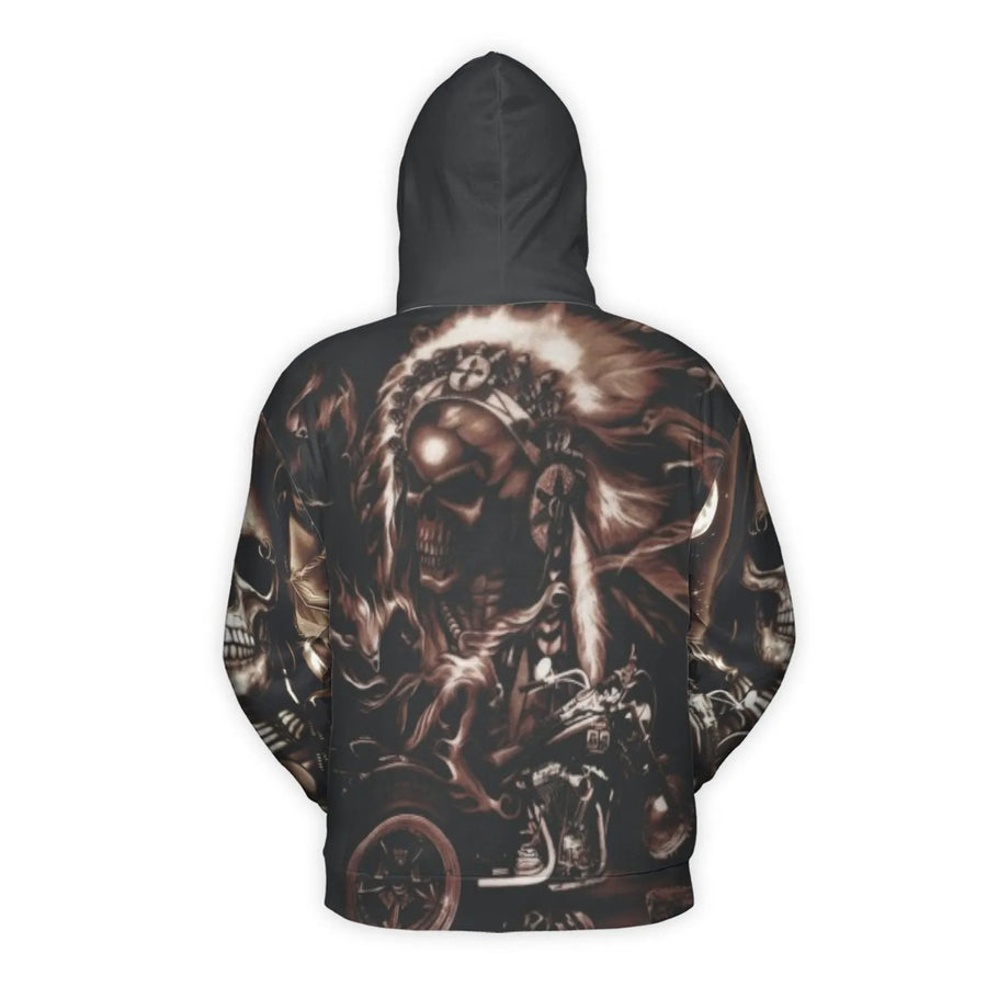 Native American Skull Hoodie | Biker Motorcycle Graphic 3D Print | Premium Soft Fleece Lining | Gift For Men And Women Biker Enthusiasts