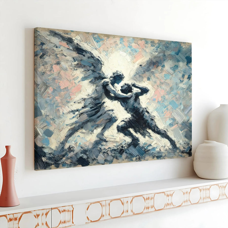 Jacob Wrestling Angel Canvas Art | Abstract Impasto Painting Print | Thick Gallery Wrap Canvas | Christian Home Decor Gift