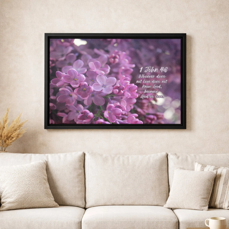 1 John 4:8 Wall Art | God Is Love Bible Verse Floral Print | Premium Gallery Wrapped Canvas | Christian Home Decor Gift