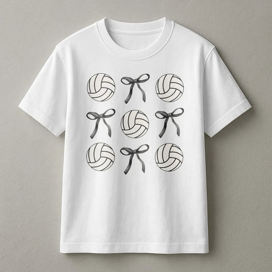 Volleyball Bow T-Shirt | Cute Coquette Aesthetic Graphic | Soft Cotton Premium Tee | Gift For Volleyball Player Girl And Fan