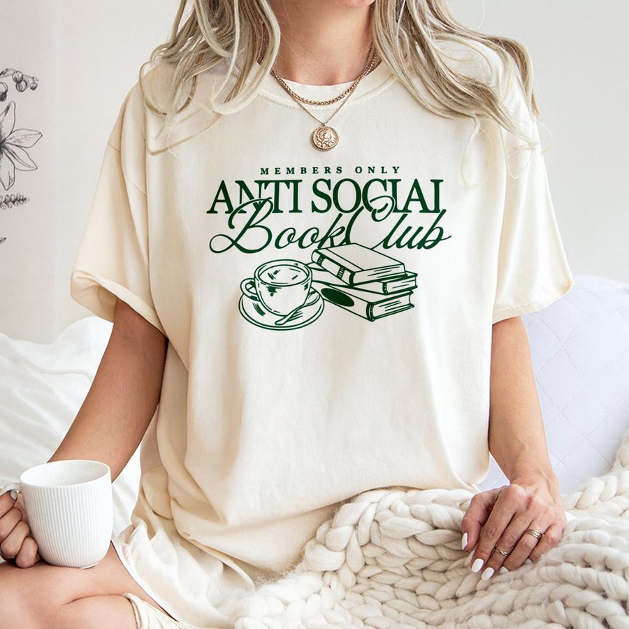 Anti Social Book Club T-Shirt | Bookish Graphic Tee with Coffee Design | Premium Soft Cotton | Perfect Gift for Readers and Book Lovers