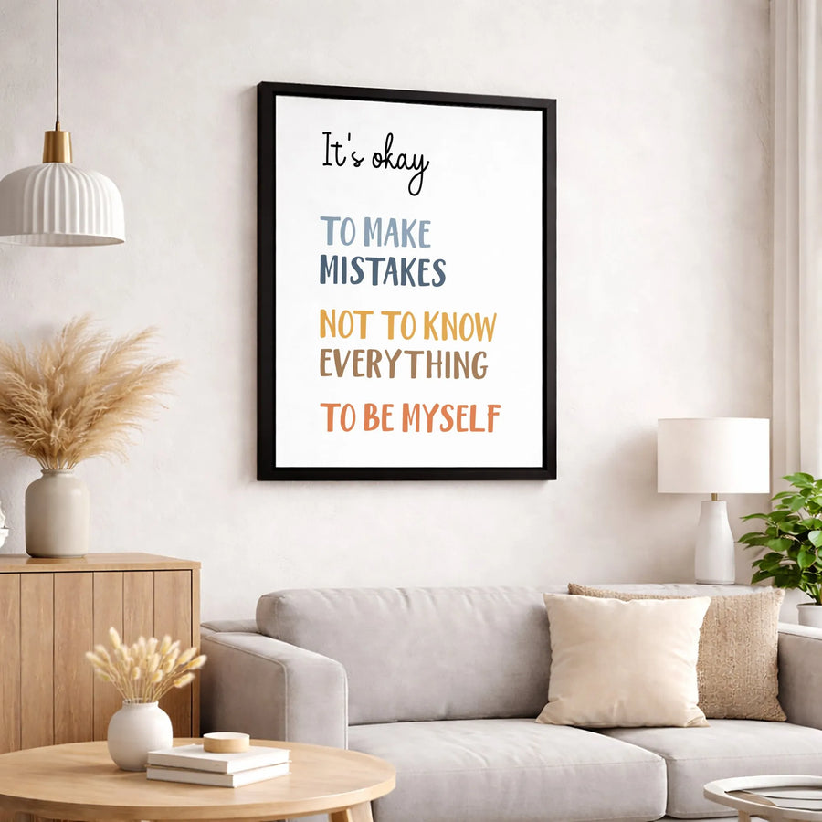 It's Okay To Make Mistakes Wall Art | Inspirational Quote Canvas Print | Premium 1.25-Inch Gallery Wrap | Motivational Decor For Office Or Home