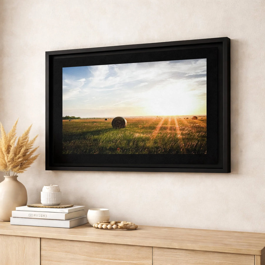Hay Bales Sunset Canvas Wall Art | Golden Hour Farmhouse Landscape Print | 1.25 Inch Gallery Quality | Rustic Home & Office Decor
