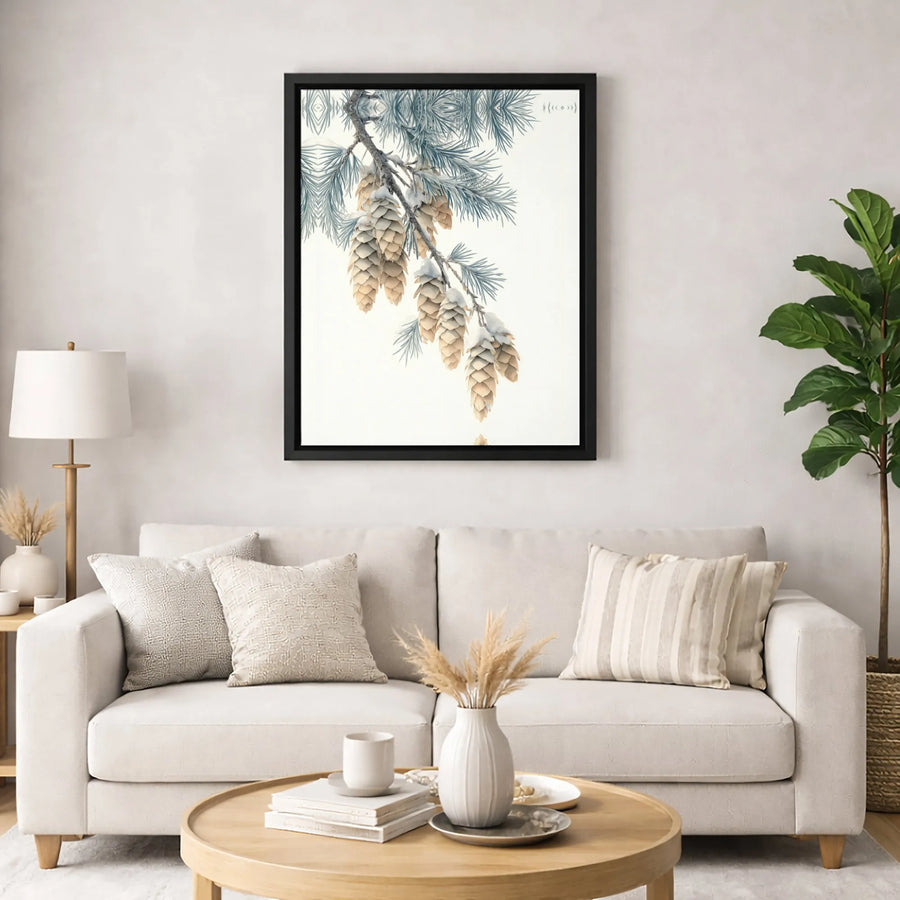 Winter Pinecone Canvas Wall Art | Snowy Botanical Branch Print | Premium Gallery Wrap Decor | Holiday Nature Home Gift