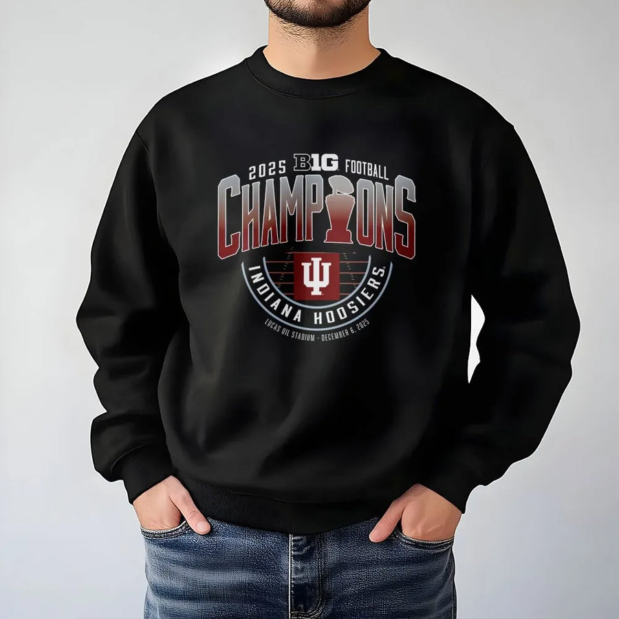 Indiana Red 2025 Big Ten Football Champions Locker Room Cotton Unisex Sweatshirt