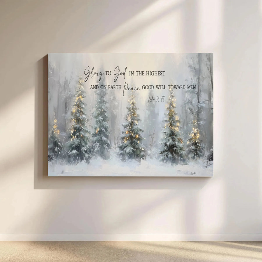Glory to God Canvas Wall Art | Luke 2:14 Christmas Scripture Print | Premium Gallery Wrapped Decor | Religious Holiday Gift for Home