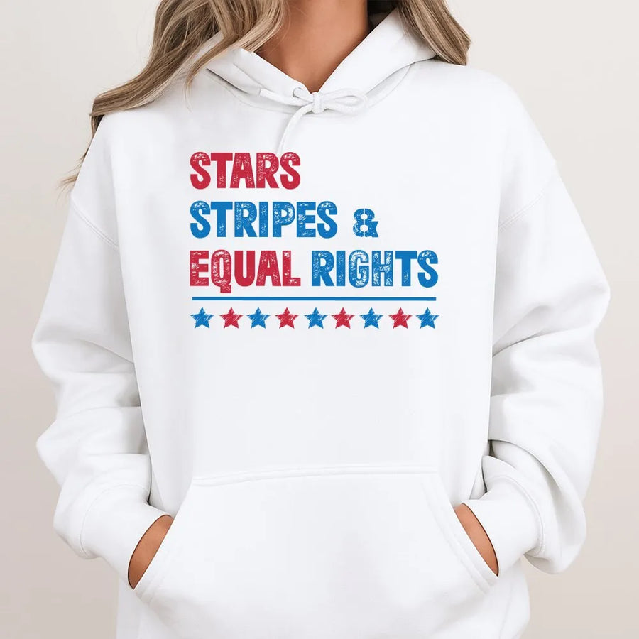Patriotic Feminist Hoodie | Stars Stripes & Equal Rights Design | Premium Cotton Blend | 4th of July Activist Gift