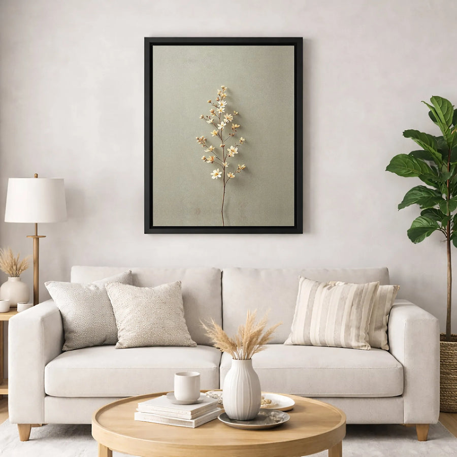Minimalist Botanical Canvas Wall Art | White Floral Branch on Sage Green | Premium Gallery Wrap Print | Modern Home & Office Decor Gift