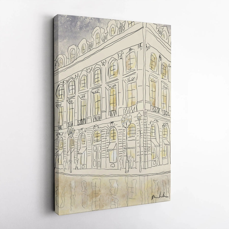 European City Streetscape Canvas Print | Watercolor Architectural Sketch | Premium Gallery Wrapped Decor | Travel Art for Home Office