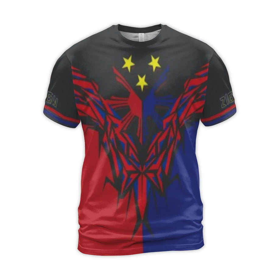 Philippines Flag 3D T-Shirt | Tribal Sun Geometric Design | Premium Polyester Jersey | Pinoy Pride Cultural Gift for Men and Women