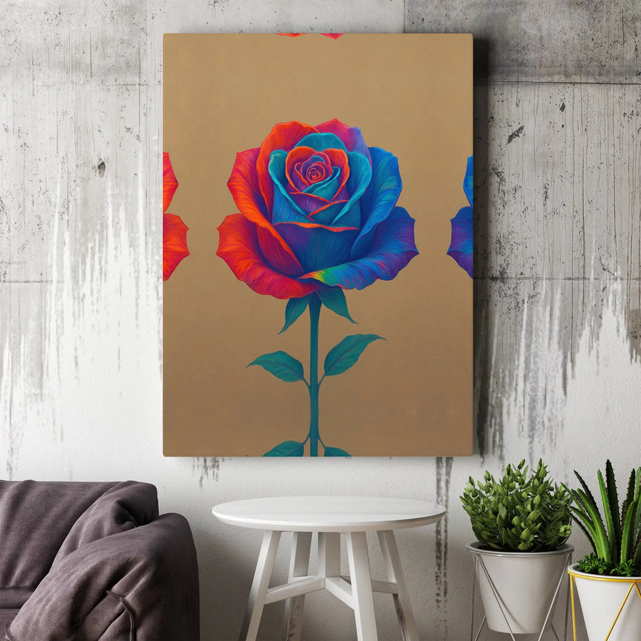 Abstract Rose Canvas Print | Vibrant Red and Blue Floral Art | 1.25 Inch Premium Gallery Wrap | Modern Home Decor Gift