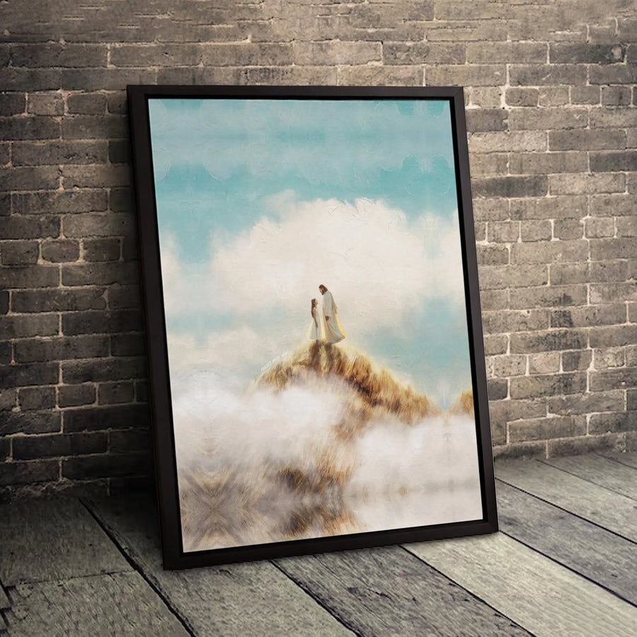 Jesus and Child Canvas Print | Religious Mountaintop Wall Art | Premium Gallery-Wrapped Portrait | Spiritual Home Decor Gift