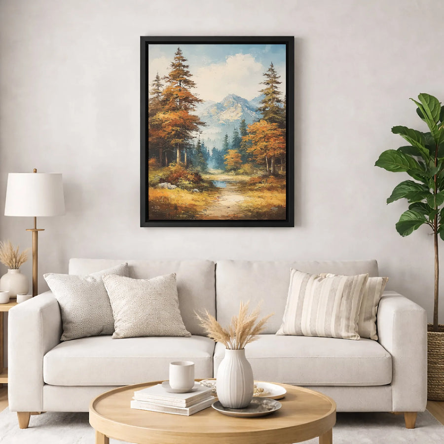 Autumn Forest Landscape Canvas Art | Impressionist Mountain River Wall Decor | Premium Fade-Resistant Gallery Wrap | Scenic Nature Gift For Home