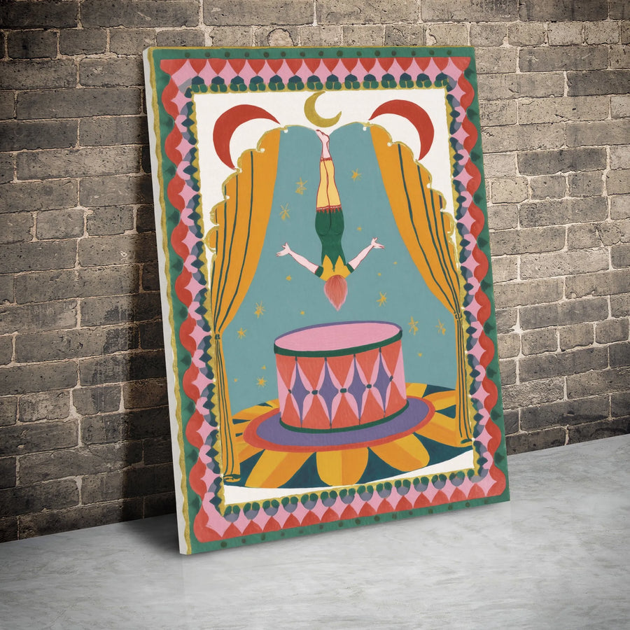 Circus Acrobat Wall Art | Whimsical Handstand Illustration | Premium Gallery Wrap Canvas | Unique Gift for Artistic Home Decor