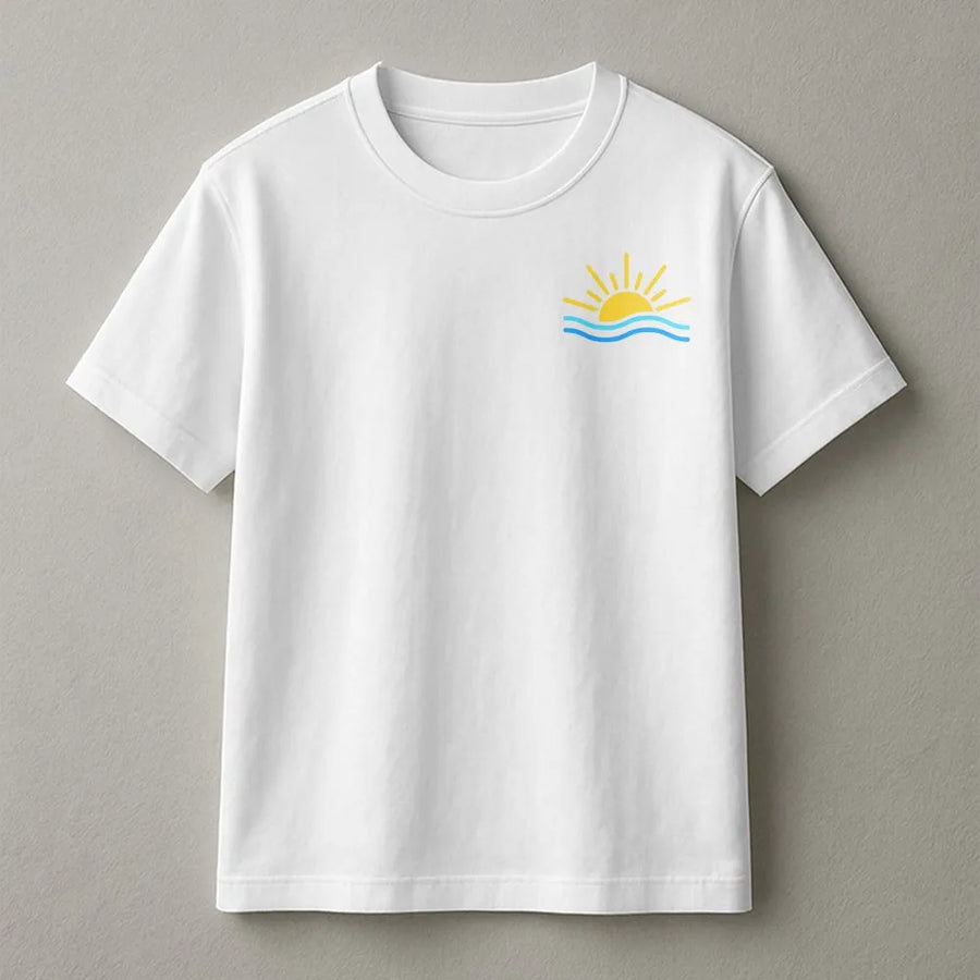 Summer Beach T-Shirt | Minimalist Sun and Wave Graphic | Premium Soft Cotton Blend | Cozy Vacation Crewneck Gift for Her