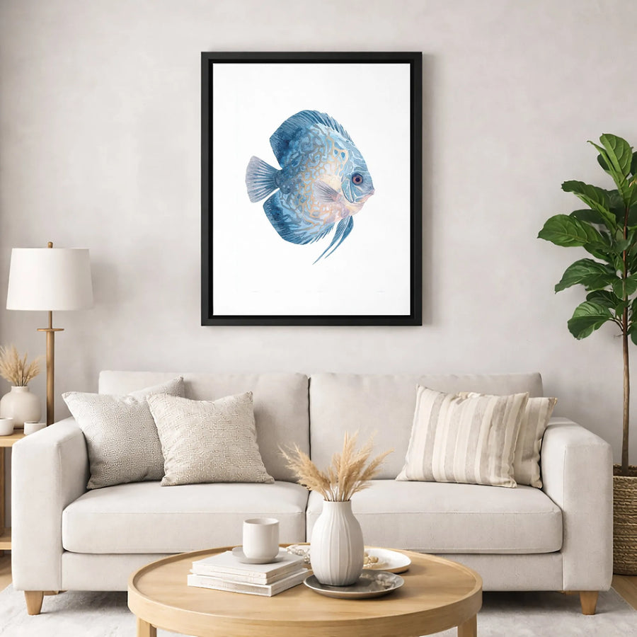 Blue Discus Fish Canvas Wall Art | Watercolor Aquatic Home Decor | Premium Gallery-Wrapped Print | Gift for Aquarium Enthusiasts