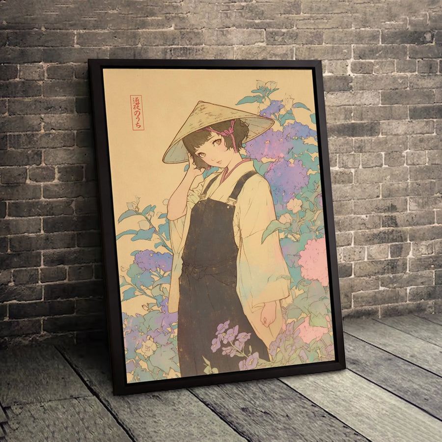 Japanese Anime Girl Canvas Art | Hydrangea Garden Aesthetic Wall Decor | Premium Fade-Resistant Print | Elegant Gift for Otaku and Manga Fans