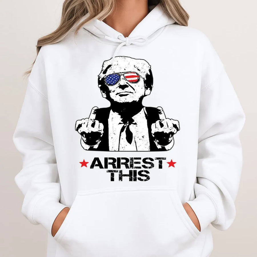 Arrest This Hoodie | Patriotic Flag Sunglasses Graphic | Premium Cotton Blend | Conservative Gift for Men and Women