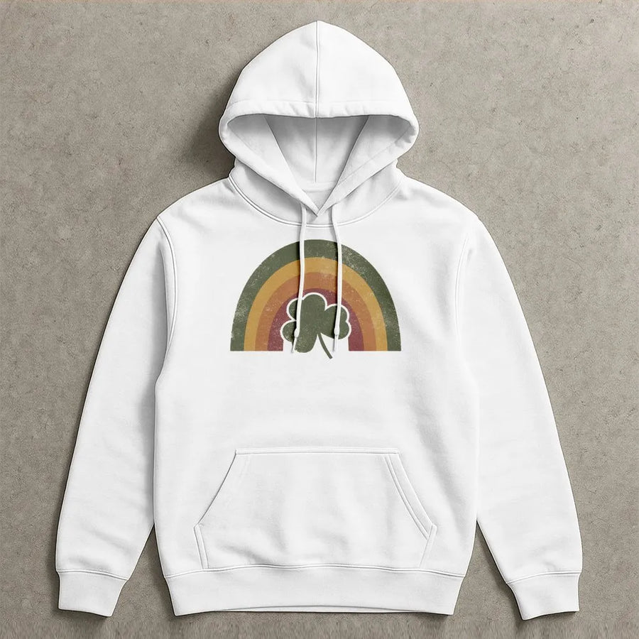 St Patrick's Day Hoodie | Retro Shamrock Rainbow Graphic | Premium Cotton Blend | Unisex Lucky Irish Gift for Women and Men