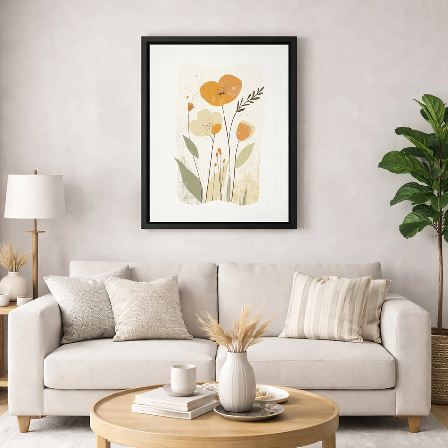 Abstract Floral Canvas Wall Art | Boho Orange and Cream Botanical Print | Gallery-Quality 1.25" Profile | Modern Home Decor Gift
