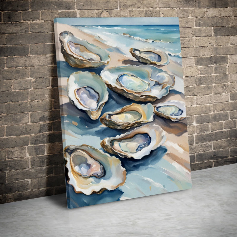 Oyster Shells Coastal Wall Art | Painterly Beach Ocean Decor | Premium 1.25" Gallery Canvas | Gift For Beach House Lovers