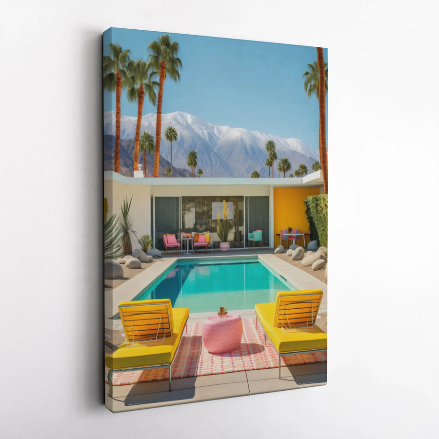 Palm Springs Wall Art | Mid-Century Modern Poolside Canvas | Premium Gallery Wrapped Decor | Retro Travel Aesthetic For Living Room