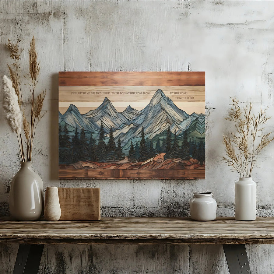 Psalm 121:1-2 Mountain Wall Art | I Will Lift Up My Eyes To The Hills Scripture Print | Premium 1.25-Inch Gallery Wrap Canvas | Christian Home Decor Gift