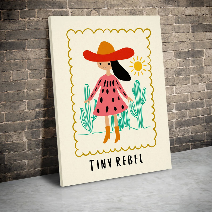 Tiny Rebel Cowgirl Canvas Wall Art | Cute Boho Desert Illustration | Premium 1.25" Gallery Wrap | Western Nursery Decor & Kids Room Gift