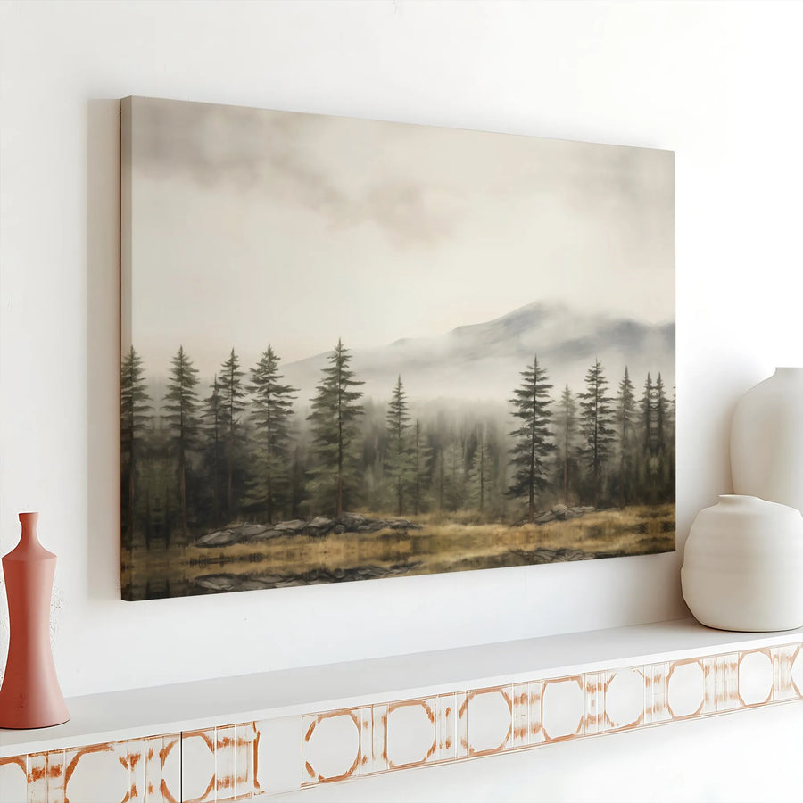Misty Pine Forest Canvas Print | Mountain Landscape Wall Art | Gallery Wrapped Premium Material | Nature Inspired Home Decor Gift