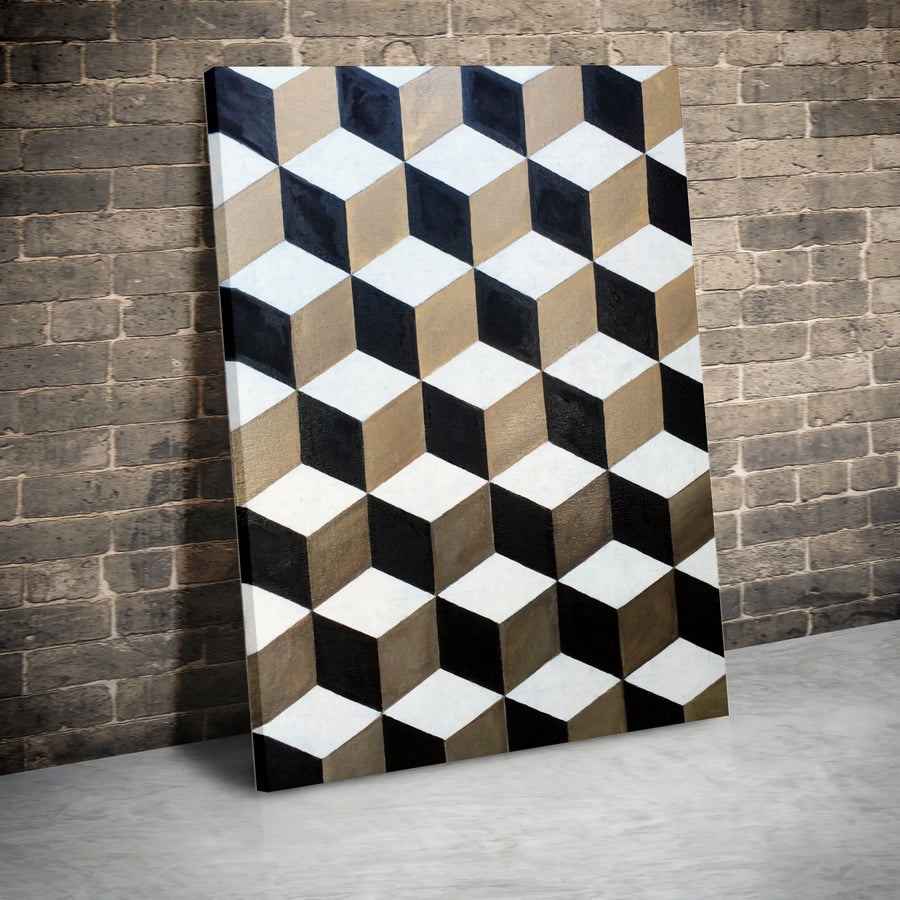 Geometric Wall Art Canvas Print | 3D Optical Illusion Cube Pattern | Premium Thick Gallery Wrap Canvas | Modern Office & Living Room Decor Gift