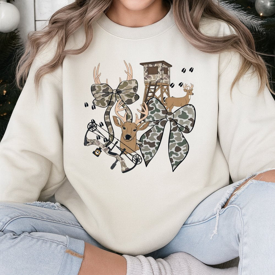 Hunting Season Sweatshirt | Camo Deer Bow Hunting Aesthetic | Premium Cotton Blend | Gift for Hunter Women & Men