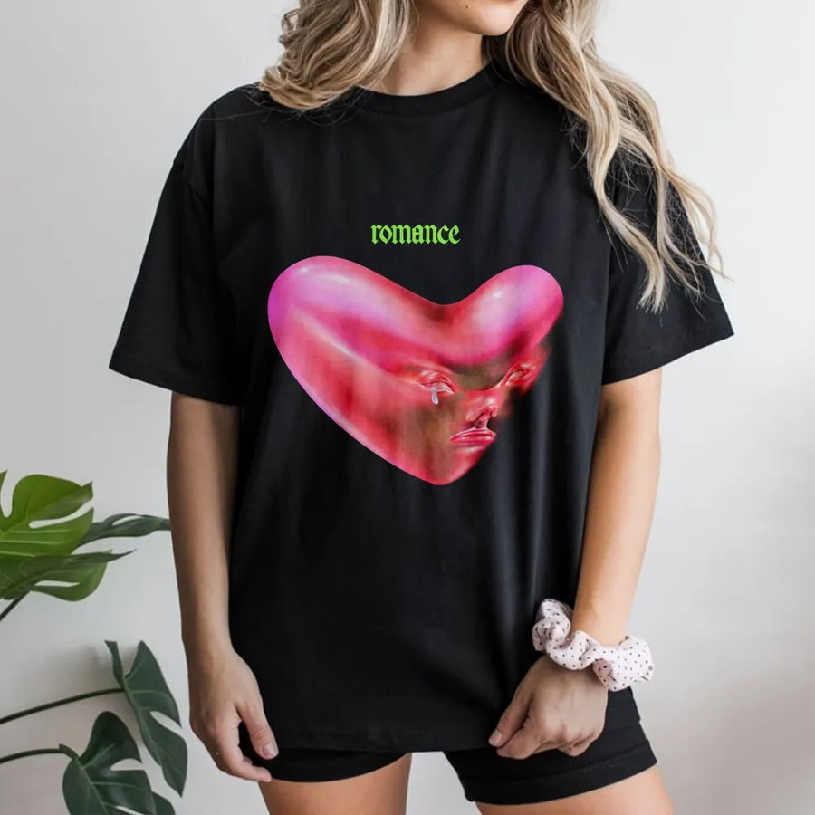 Romance Heart Graphic T-Shirt | Surreal Face Melting Artwork | 100% Cotton Premium Tee | Indie Rock Aesthetic Fan Gift