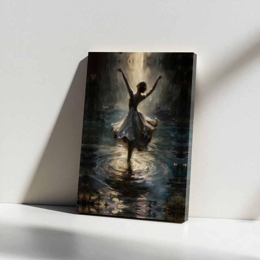 Ballerina Canvas Wall Art | Impressionist Dancer in Water Spotlight | Premium Gallery Wrap Decor | Gift for Dance Lovers & Home Decor