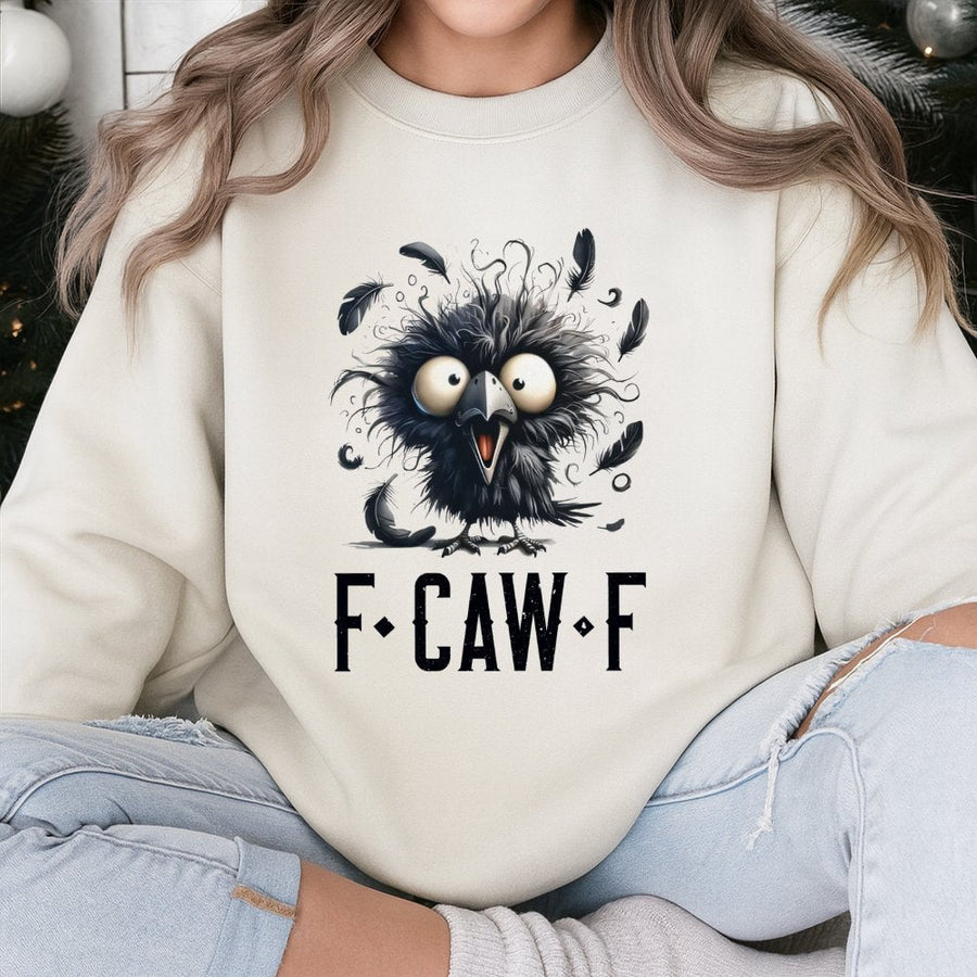 F-Caw-F Funny Raven Sweatshirt | Crazy Bird Pun Graphic | Premium Cotton Blend | Unisex Gift For Bird Lovers & Sarcastic Humor Fans