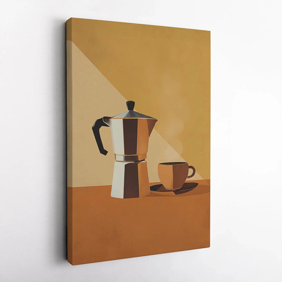 Minimalist Coffee Canvas Print | Modern Moka Pot Illustration | Premium Thick Gallery Canvas | Kitchen & Coffee Bar Decor Gift