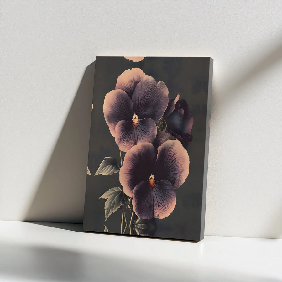 Dark Floral Pansy Canvas Print | Moody Botanical Art Illustration | Premium Thick Gallery Wrap | Modern Home & Office Decor Gift