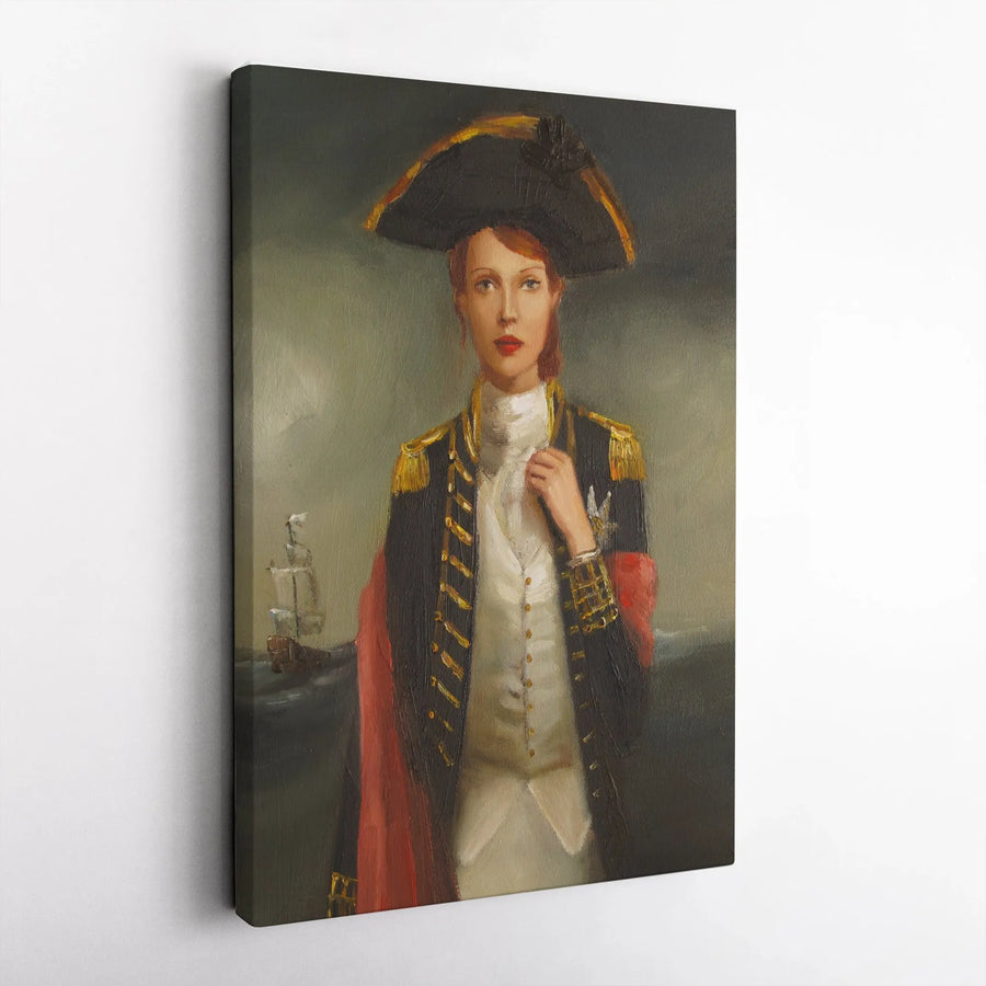 Female Admiral Portrait Canvas | Vintage Naval Officer Oil Painting Style | Premium 1.25" Thick Gallery Canvas | Unique Gift for History Buffs