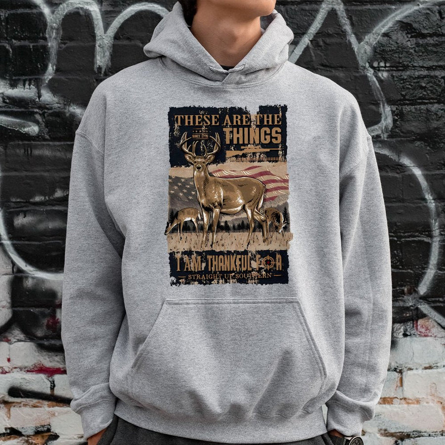 Deer Hunting Hoodie | Patriotic American Flag Graphic | Premium Cotton Blend | Gift for Outdoorsmen and Hunters