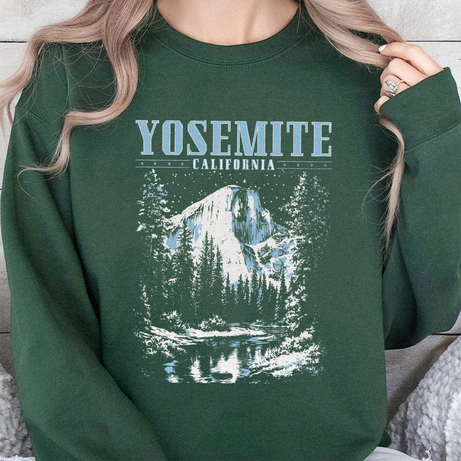 Yosemite National Park Sweatshirt | Vintage Graphic California Hiking Mountain Print | Cotton Blend Crewneck | Nature Lover Gift for Hikers