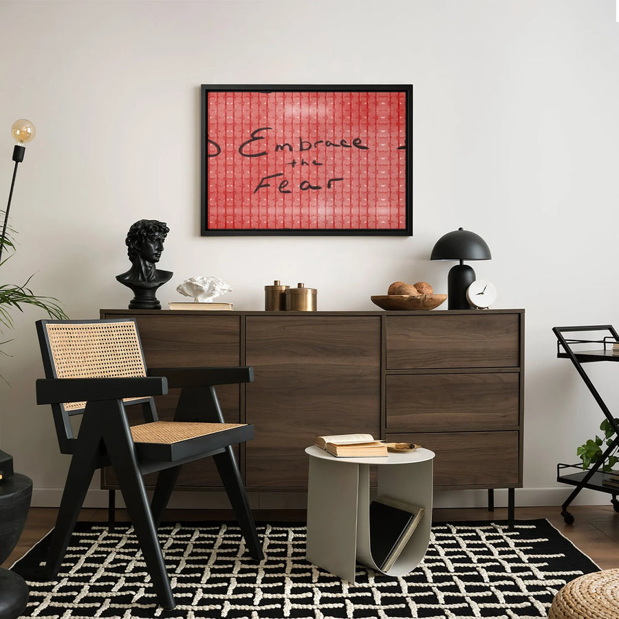Embrace The Fear Wall Art | Modern Handwritten Typography Quote | Premium Gallery Wrapped Canvas | Motivational Home Office Decor Gift