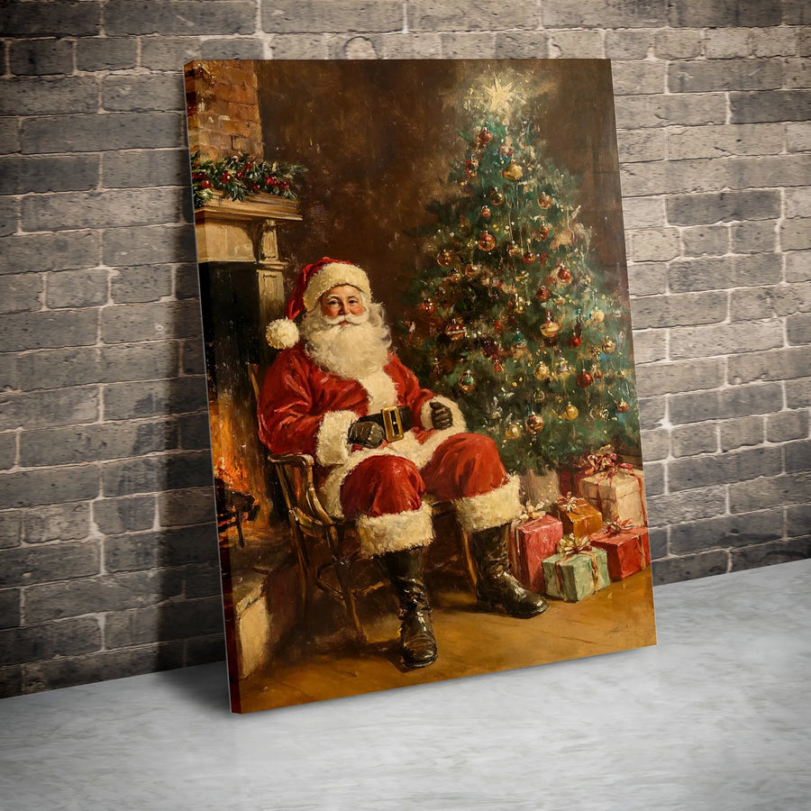 Vintage Santa Claus Wall Art | Traditional Christmas Painting Canvas | Premium Gallery Wrapped Print | Holiday Home Decor Gift