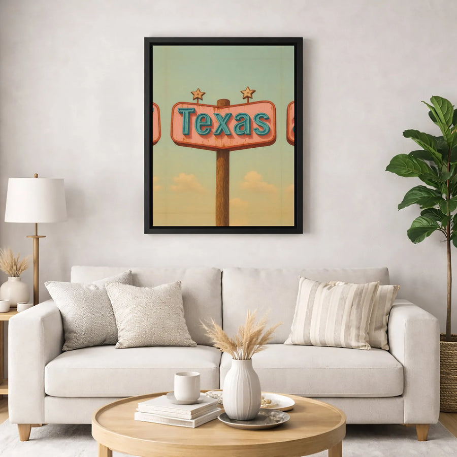 Texas Wall Art | Vintage Road Sign With Stars | Premium 1.25 Inch Gallery Canvas | Rustic Texas Home Decor For Texans