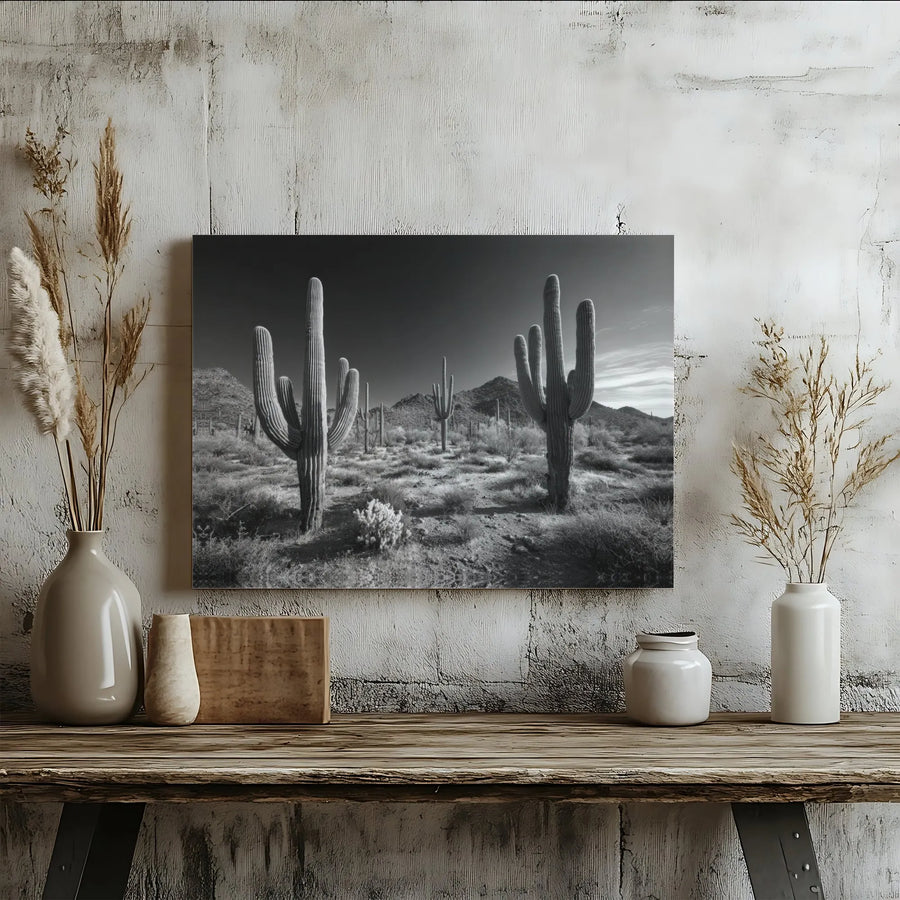 Saguaro Cactus Canvas Wall Art | Black and White Desert Photography | Premium Gallery Quality Print | Southwestern Home Decor